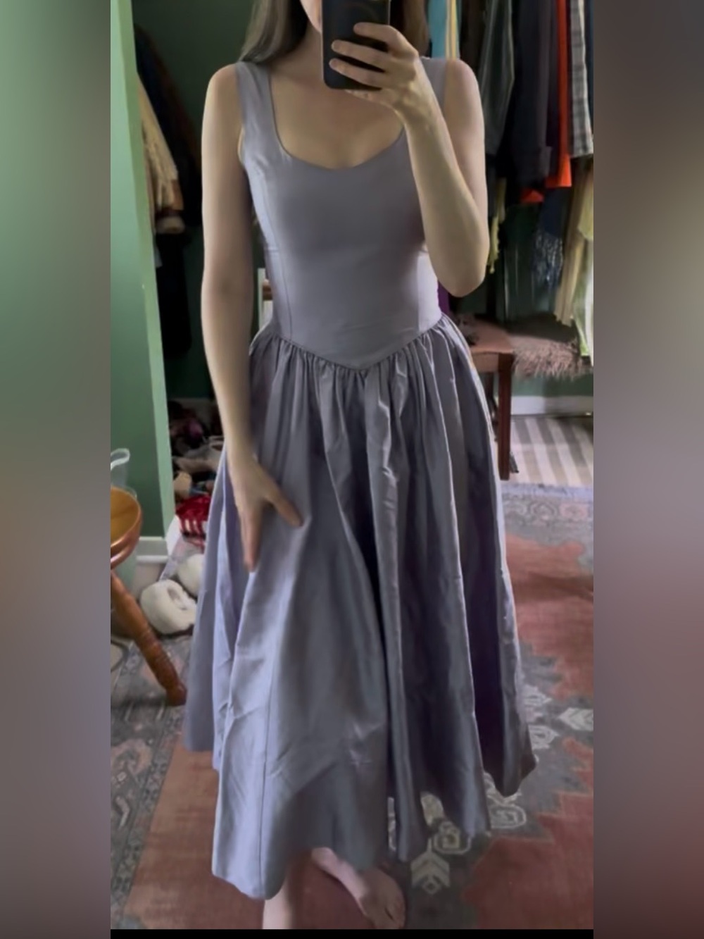 Vintage Laura Ashley Silver Lilac Silk Midi Dress RARE. - Picture 6 of 11